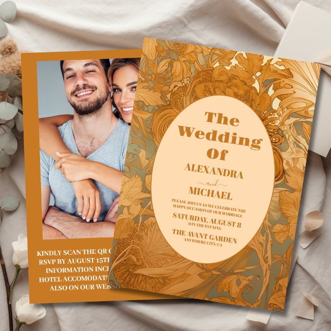 Foto Gold Floral Art Hochzeit im Jugendstil Einladung (Von Creator hochgeladen)