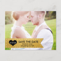 FOTO Gold Foil Chic Banner SAVE THE DATE Postkarte