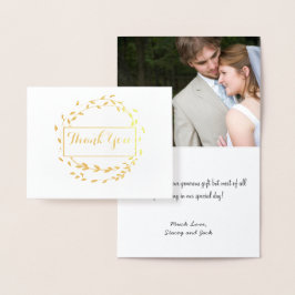 Foto Gold Foil Leaf Wreath Wedding Vielen Dank Folienkarte