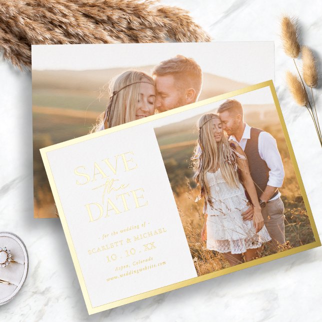 Foto Gold Foil Save the Date Folieneinladung (Simple Photo Gold Foil Save The Date Foil Invitation by Painted Paperie
)