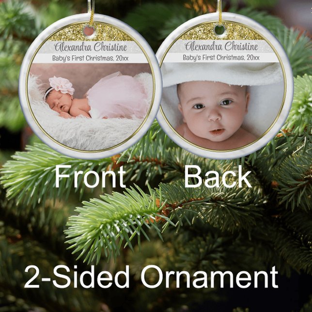 Foto Gold Frame Doppelseitig 2 Picture Baby First Keramik Ornament (Von Creator hochgeladen)