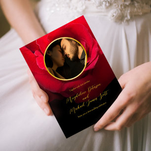 Foto Gold Frame Rote Rose Schwarze Hochzeit Einladung