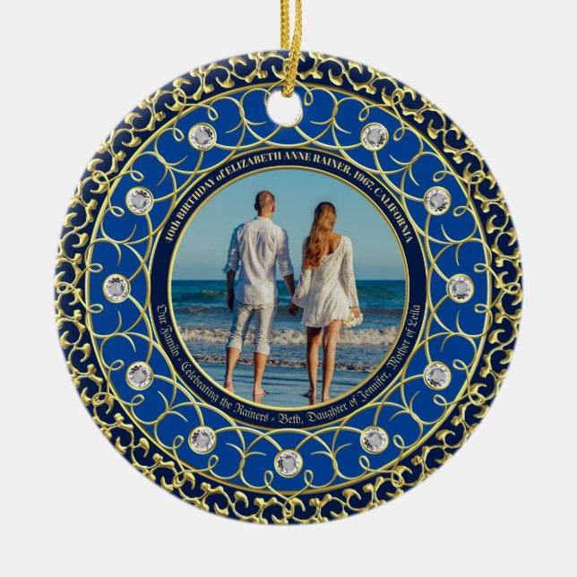 Foto Gold Gedenkfeier Diamond Portrait Blue Keramik Ornament (Vorne)