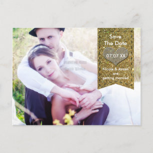FOTO Gold GLITZER Herz SAVE THE DATE Postkarte