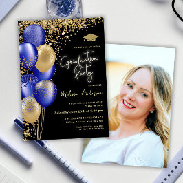 Foto Gold Graduation Party Navy Blue Ballons Einladung