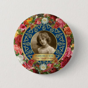 Foto Gold großartige Rose Gedenkfeier Dunkelblau Button