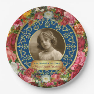 Foto Gold großartige Rose Gedenkfeier Dunkelblau Pappteller