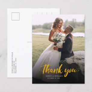 Foto Gold Hand Lettered Elegant Wedding Vielen Dan Postkarte