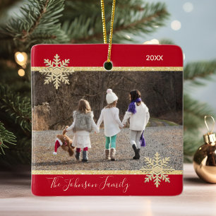 FOTO Gold Red Snow Keepake Weihnachtsfeiertag Keramikornament