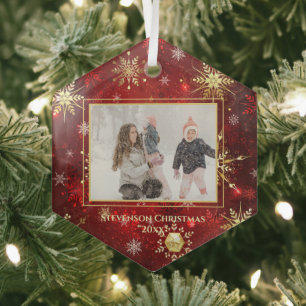 Foto Gold Red Snowflakes Weihnachten Weihnachten W Ornament Aus Glas