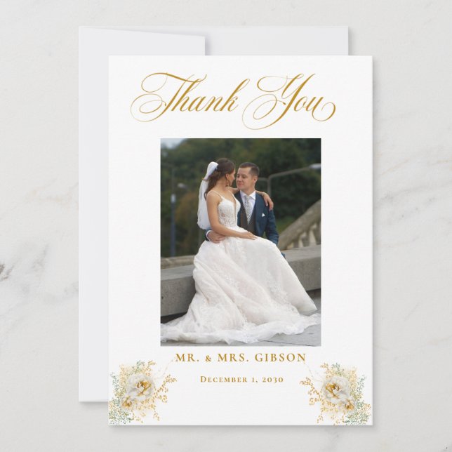 Foto Gold Script Blues Hochzeit Danke Karte (Vorderseite)