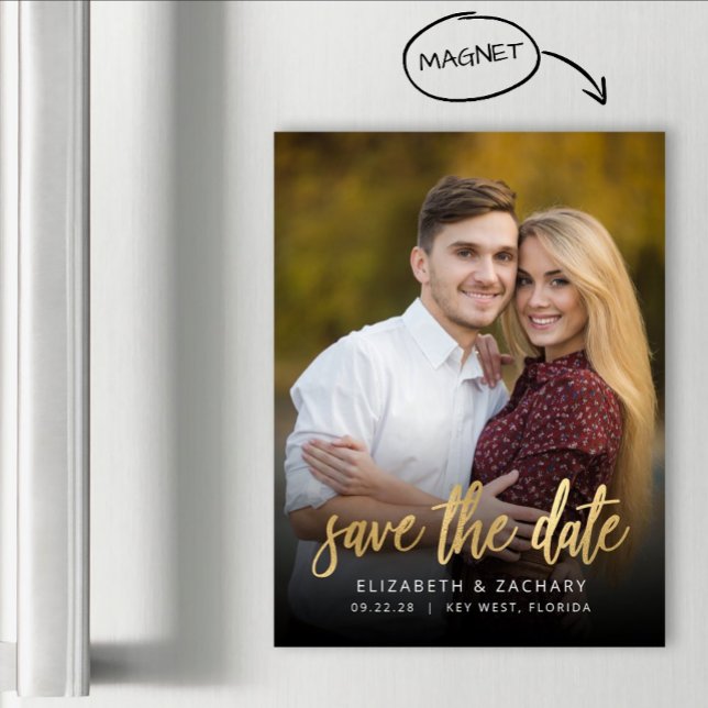 Foto Gold Script Save the Date Magnetkarte (Von Creator hochgeladen)