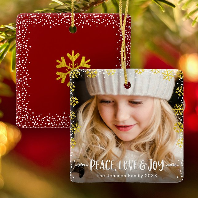 Foto Gold Snowflakes Peace Liebe und Joy Keepake Keramikornament (Von Creator hochgeladen)