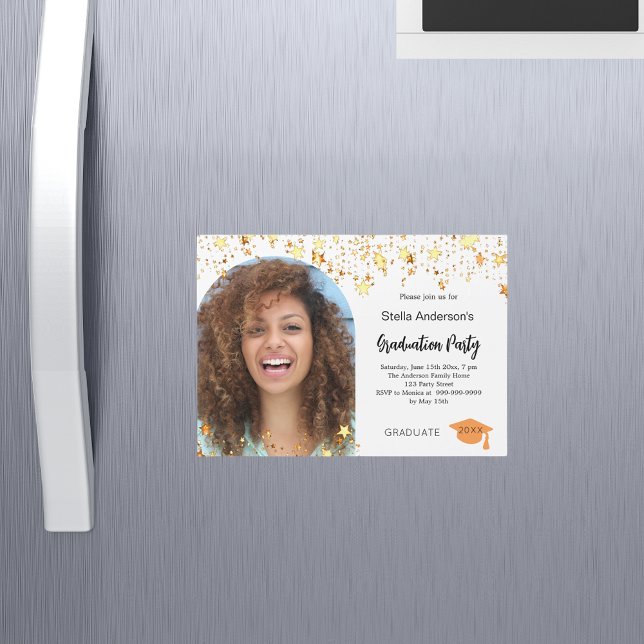 Foto Gold Stars Graduierungsparty Magneteinladung (Von Creator hochgeladen)