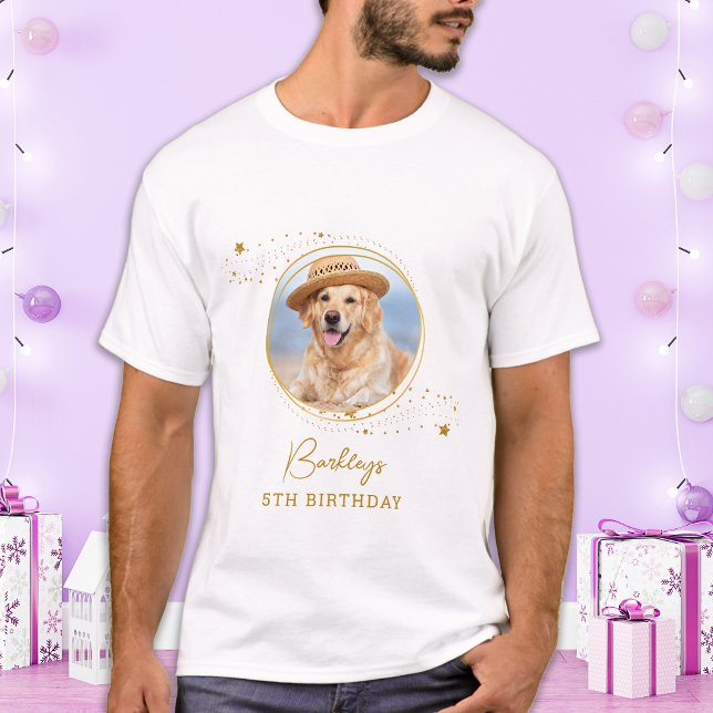 Foto Gold Stars Personalisierter Hund Geburtstag T-Shirt (Von Creator hochgeladen)