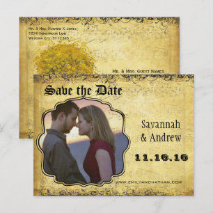 Foto Goldenes Gelbes Herz Blatt Baum Save the Date Ankündigungspostkarte