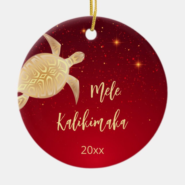 FOTO-Goldschildkröte | Hawaiianische Weihnachten Keramik Ornament (Vorne)
