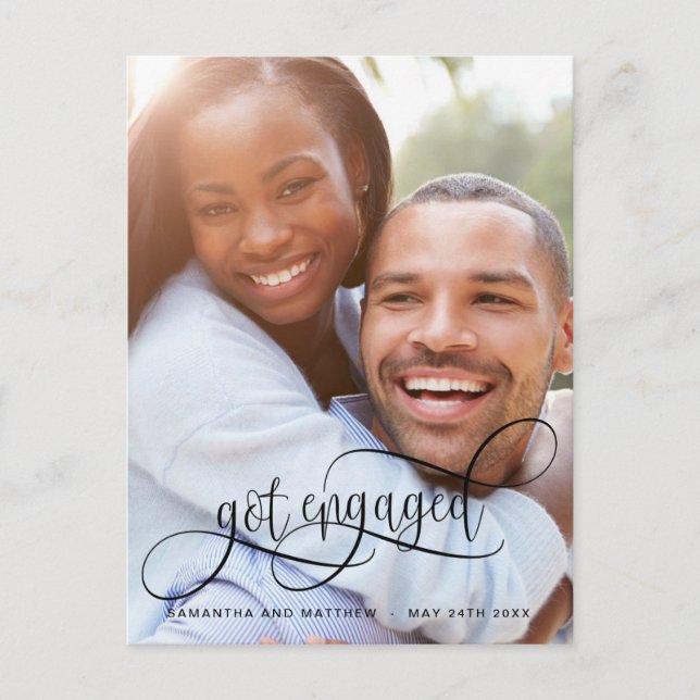 Foto Got Verlobte Kalligrafie in Black, Verlobung Ankündigungspostkarte (Vorderseite)