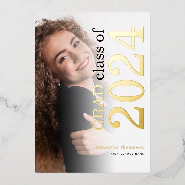 Foto Grad 2024 Gold Real Foil Ankündigung (Vorderseite)