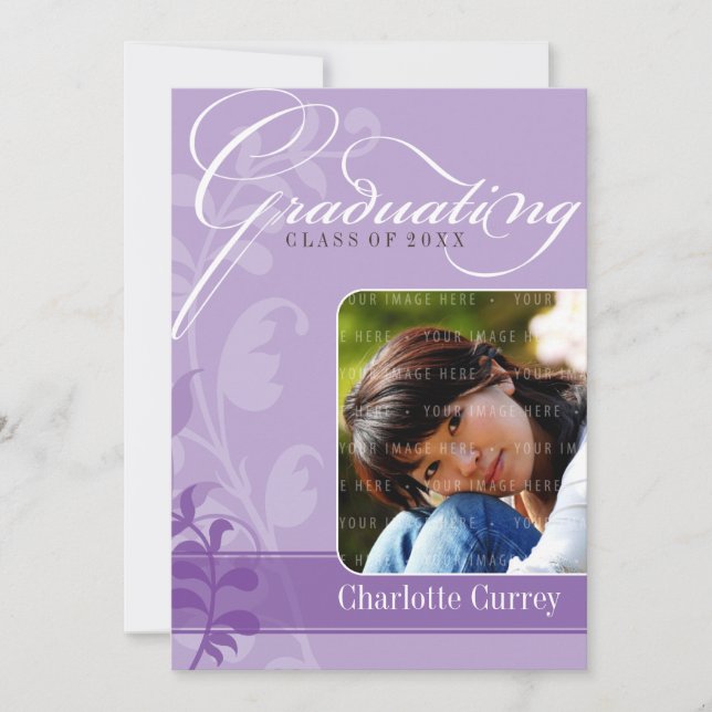 FOTO GRAD ANNOCEMENT elegant lila Einladung (Vorderseite)