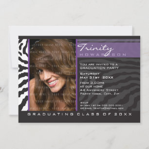 FOTO GRAD PARTY INVITE zebrastreifen lila Einladung