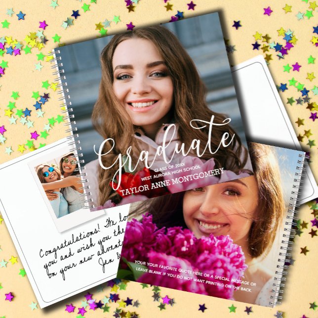 Foto Graduate Best Wishingbuch Notizbuch (Graduation party guest book with photo on front and back and room inside for messages and photos)