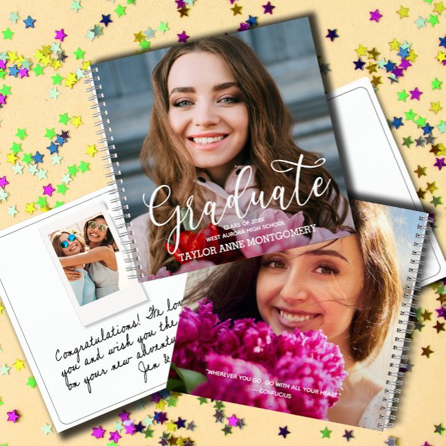 Foto Graduate Best Wishingbuch Notizbuch (Graduation party guest book with photo on front and back and room inside for messages and photos)