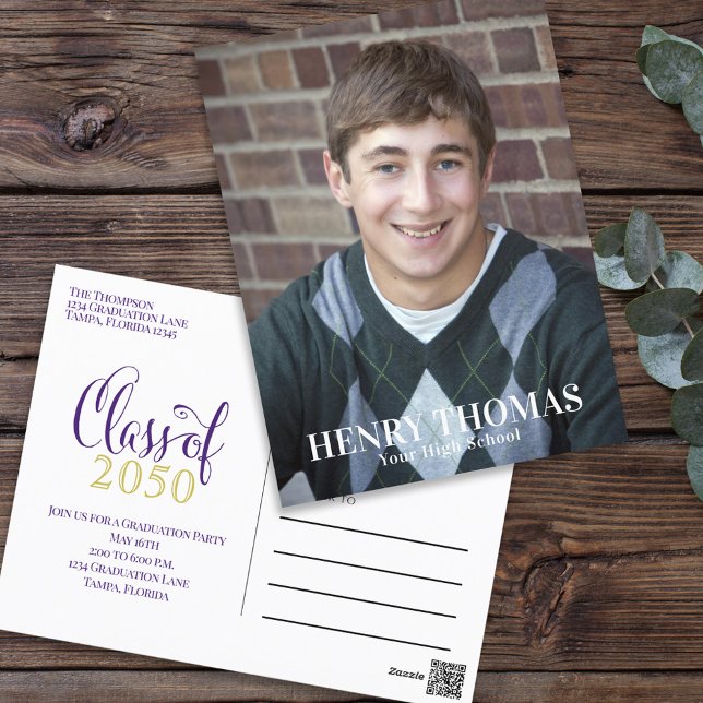 Foto Graduate Modern Einfach Minimalistisch Lila Postkarte (Von Creator hochgeladen)