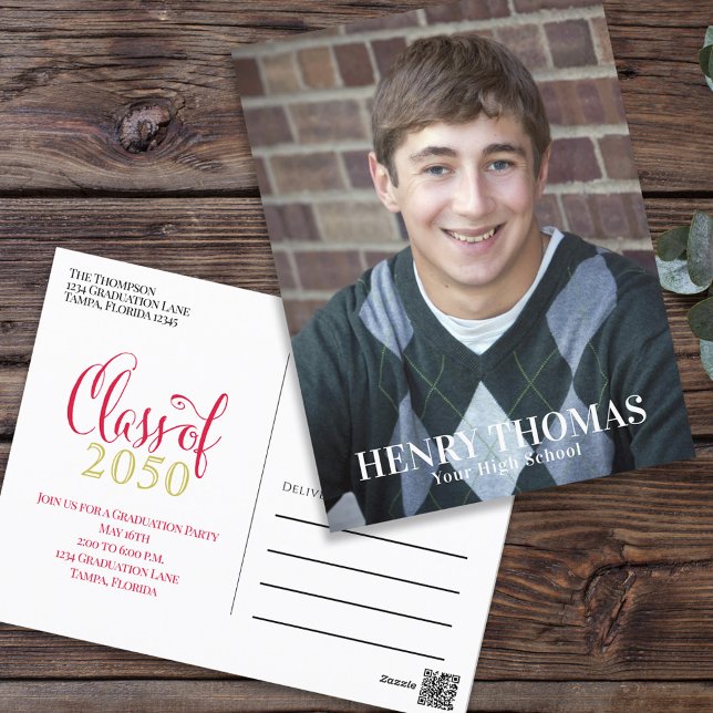 Foto Graduate Modern Simple Minimalistisch Gold Re Postkarte (Von Creator hochgeladen)