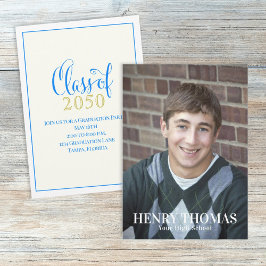 Foto Graduate Moderne einfache Klasse Blue Gold Einladung