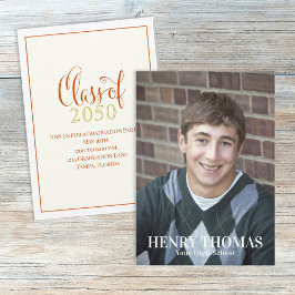 Foto Graduate Moderne einfache Klasse Orange Gold Einladung