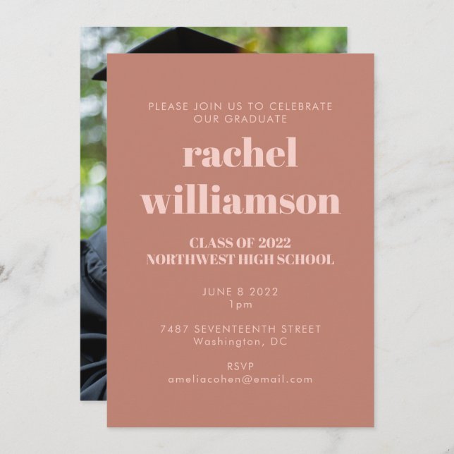 Foto Graduation Party Class of 2024 Terracotta Einladung (Vorne/Hinten)