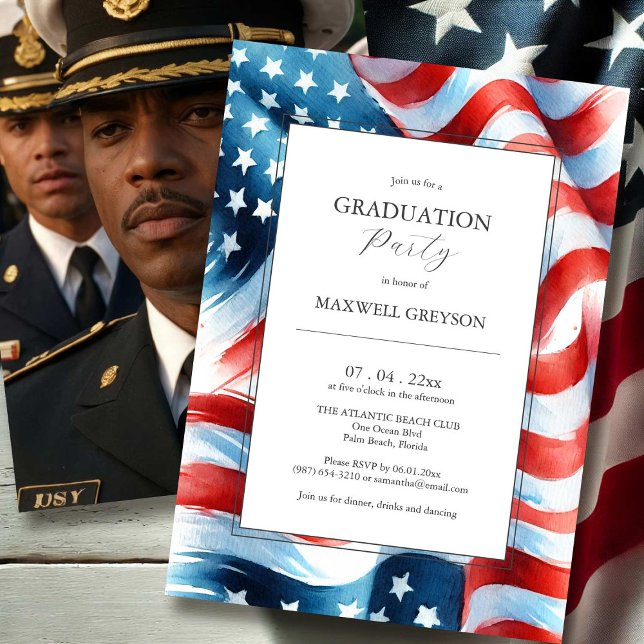 Foto Graduation Party Einladungen amerikanische Fl (Photo graduation invitations watercolor American flag.)