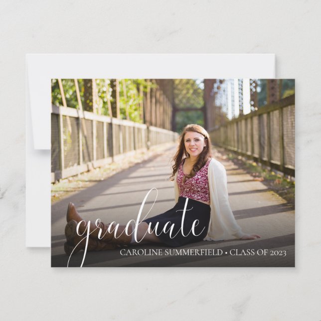 Foto Graduation Party für einfache SkriptTypografi Einladung (Vorderseite)