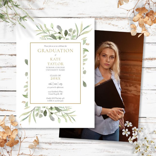 Foto Graduation Party für moderne Grünpflanzen Einladung (Modern Greenery Photo Graduation Party Invitation)