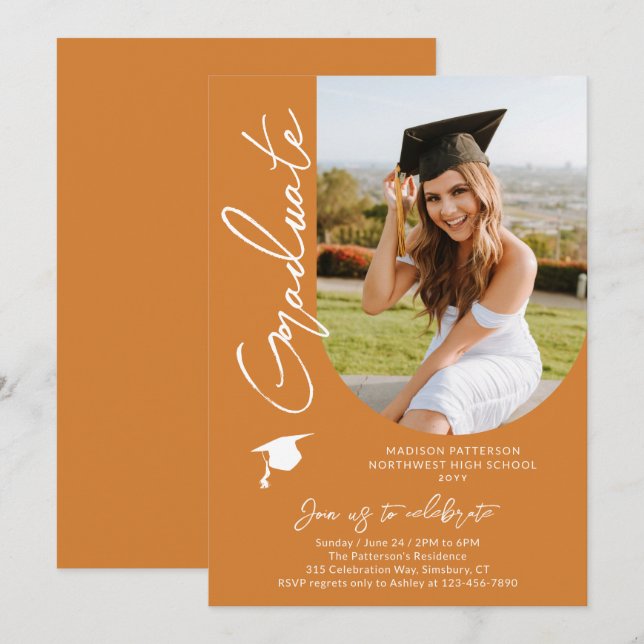 Foto Graduation Party Modernes, elegantes Skript Einladung (Vorne/Hinten)