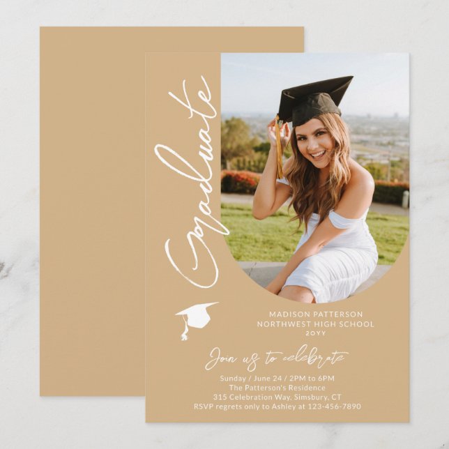 Foto Graduation Party Modernes, elegantes Skript Einladung (Vorne/Hinten)