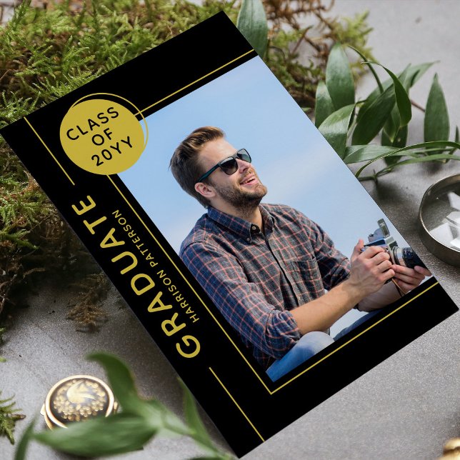 Foto Graduation Party Modernes Script Black Gold (Von Creator hochgeladen)