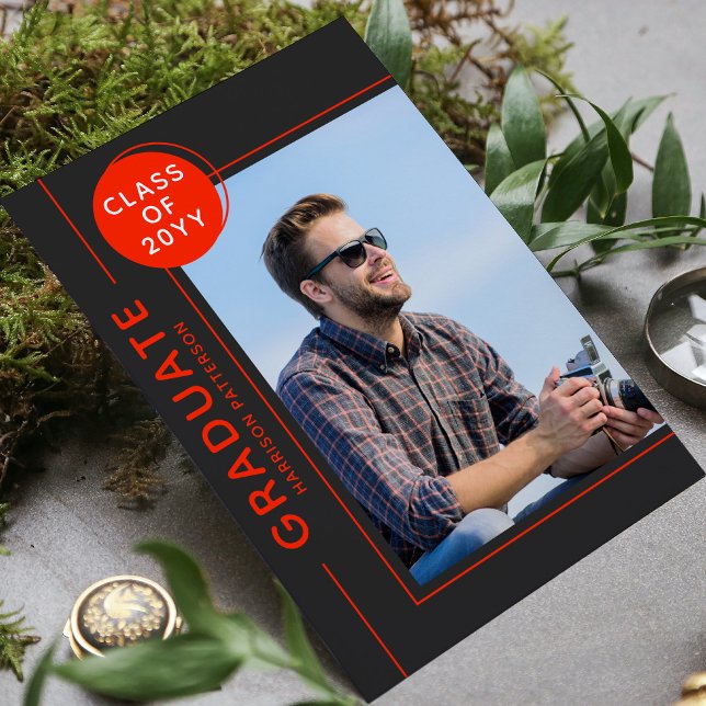 Foto Graduation Party Modernes Script Rot Gray (Von Creator hochgeladen)