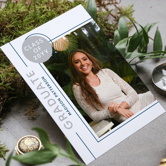 Foto Graduation Party Modernes Script Silver Blue (Von Creator hochgeladen)