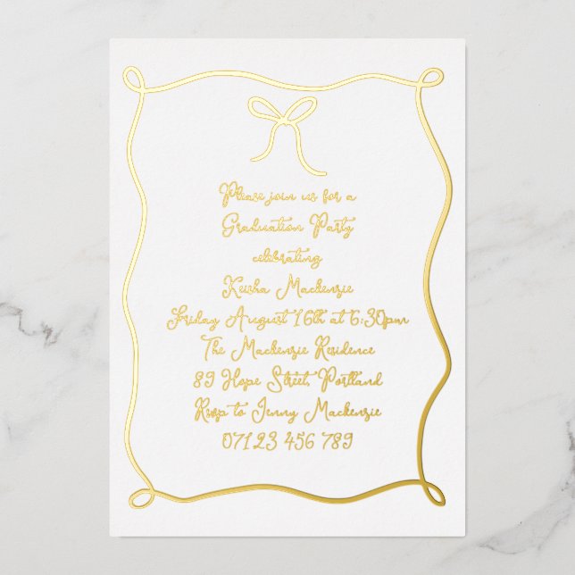 Foto-Graduationspartei für gezogene Bogen aus Gold Folieneinladung (Vorderseite)
