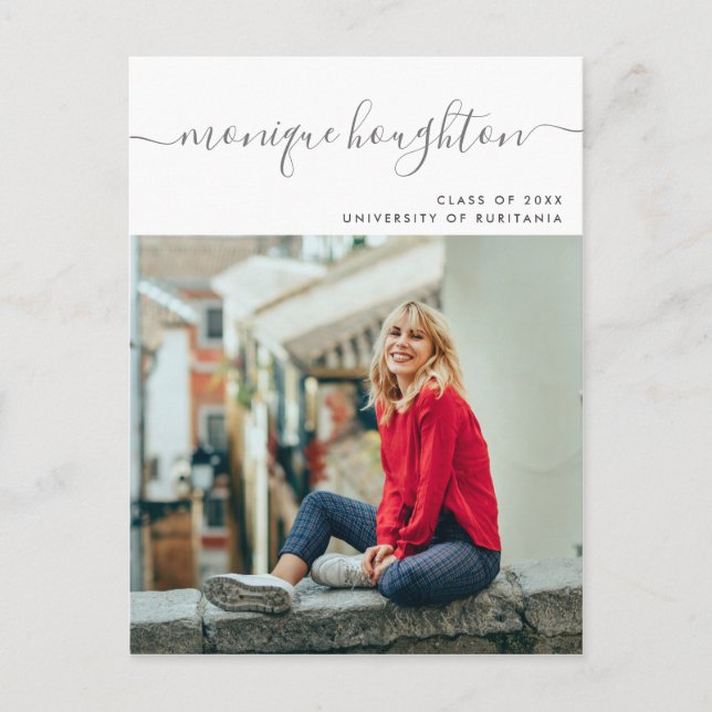 Foto-Graduierungspartei für Minimalistische handge Einladungspostkarte (Vorderseite)