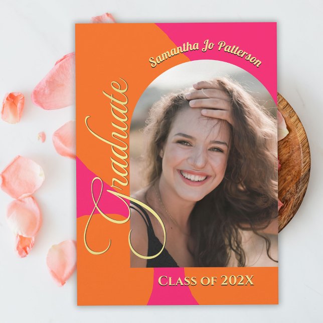 Foto-Graduierungsparty für Hot Pink und Orange Arc Einladung (Von Creator hochgeladen)