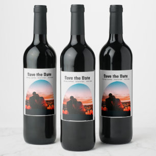 Foto grau boho Save the Date QR moderne Russti Weinetikett