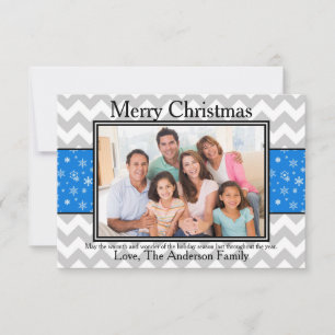 Foto Grau Chevron Blau Schnee - 3x5 Weihnachtskart Einladung