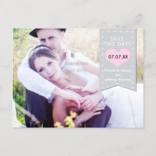 FOTO Graues und rosa Banner SAVE THE DATE Postkart Ankündigungspostkarte
