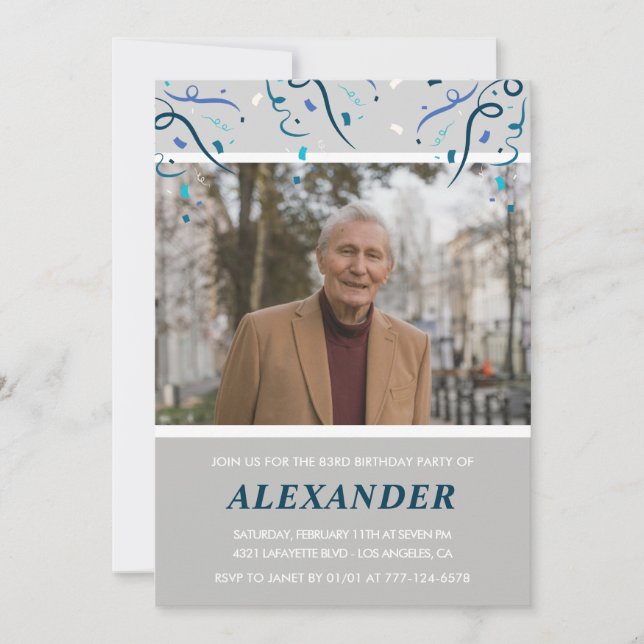 Foto Gray für ihn Confetti 83. Einladung (Vorderseite)