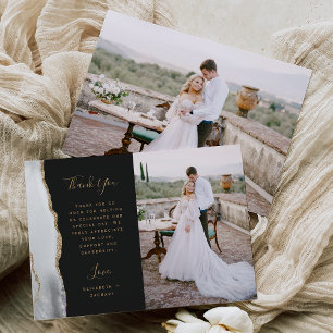 Foto Gray White Agate Gold Script Hochzeit Dankeskarte