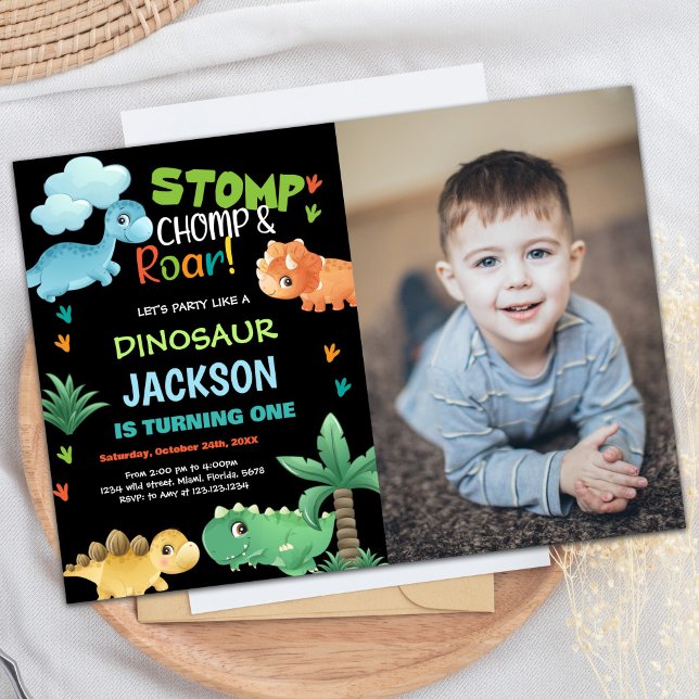 Foto Green Black Dinosaur Geburtstagseinladungen Einladung (Photo Green Black Dinosaur Birthday Invitations)
