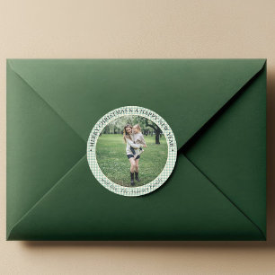 Foto Green Kariert Gingham Rustic Vintage Weihnach Runder Aufkleber